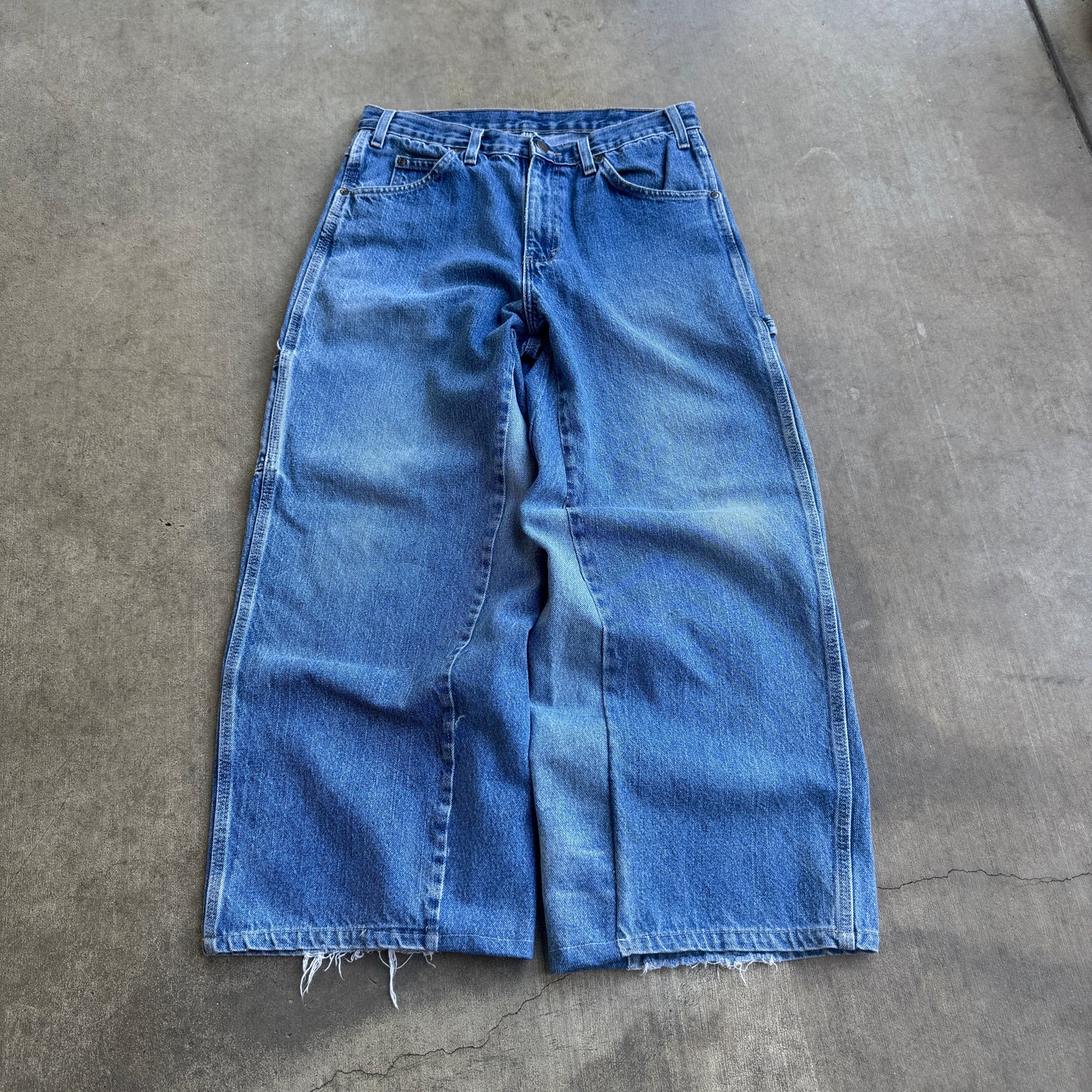 Reworked Baggy Blue Jeans (Pink Print)