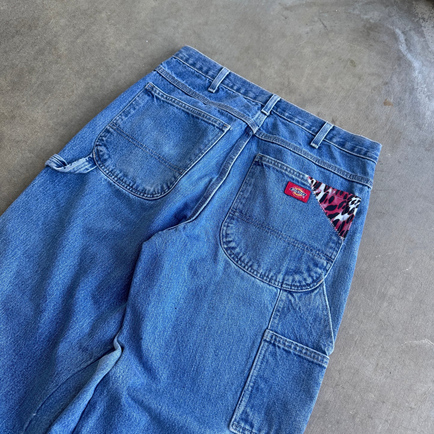Reworked Baggy Blue Jeans (Pink Print)