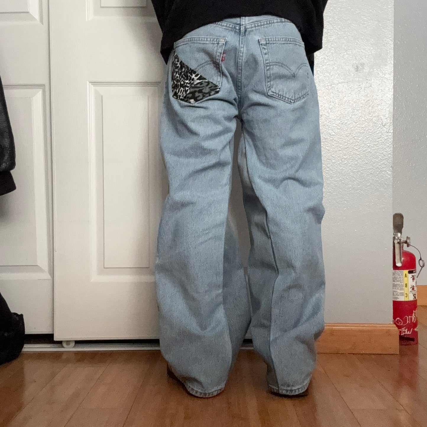 Reworked Green Cheetah Print Baggy Jeans