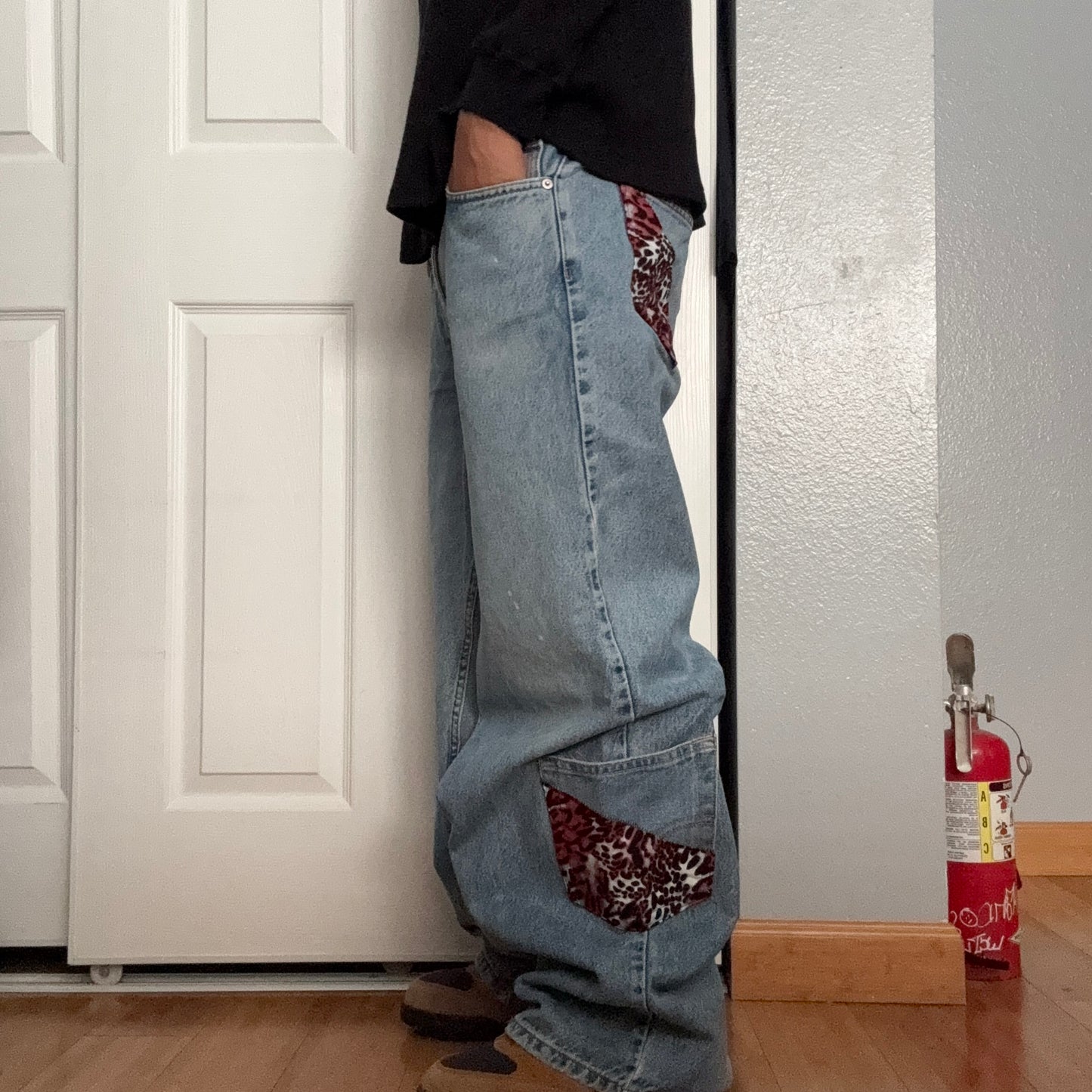 Reworked Pink Cheetah Print Baggy Jeans