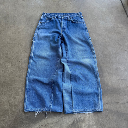 Reworked Baggy Blue Jeans (Pink Print)