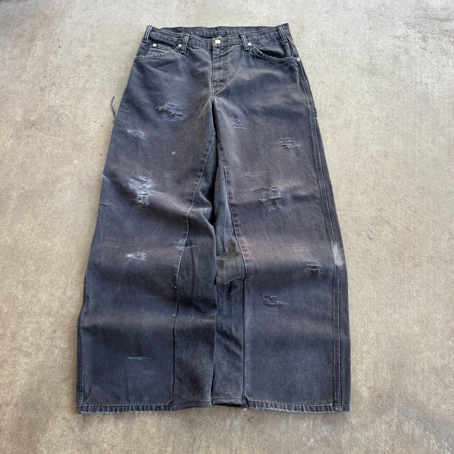 Reworked Distressed Baggy Workwear Jeans