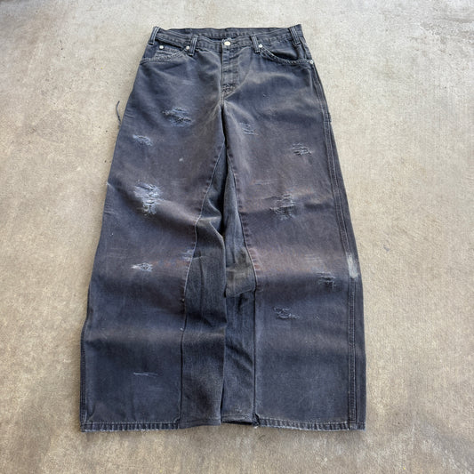 Reworked Distressed Baggy Workwear Jeans