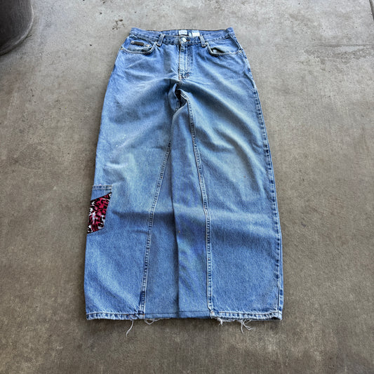 Reworked Pink Cheetah Print Baggy Jeans