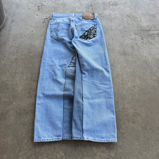 Reworked Green Cheetah Print Baggy Jeans