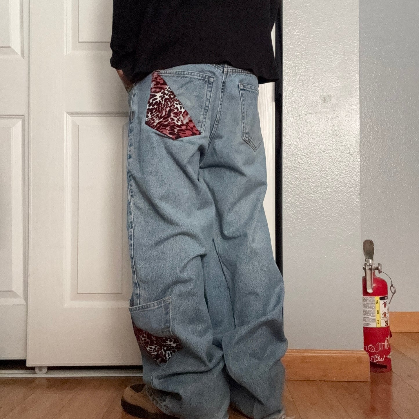 Reworked Pink Cheetah Print Baggy Jeans